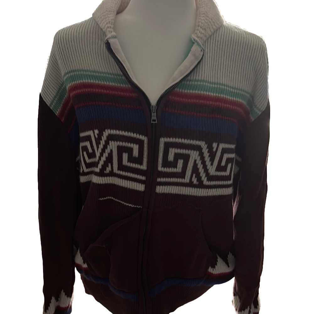 BDG Red and Blue Zip Up Sweater
